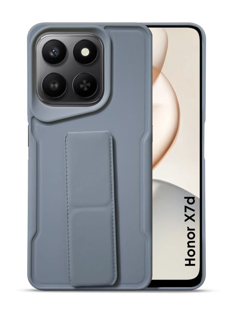 Honor X7d Hand Grip Case Cover - Magnetic Hand Grip Holder & Kickstand Case For Honor X7d - Strong Grip for Magnetic Car Holder, Stylish Silicone Case & Functional, Ultimate Convenience & Hands-Free Viewing - Grey - Image 1